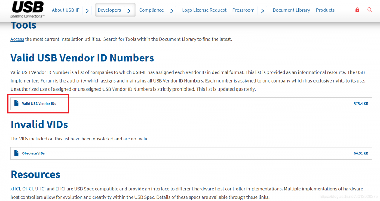 Valid USB Vendor IDs