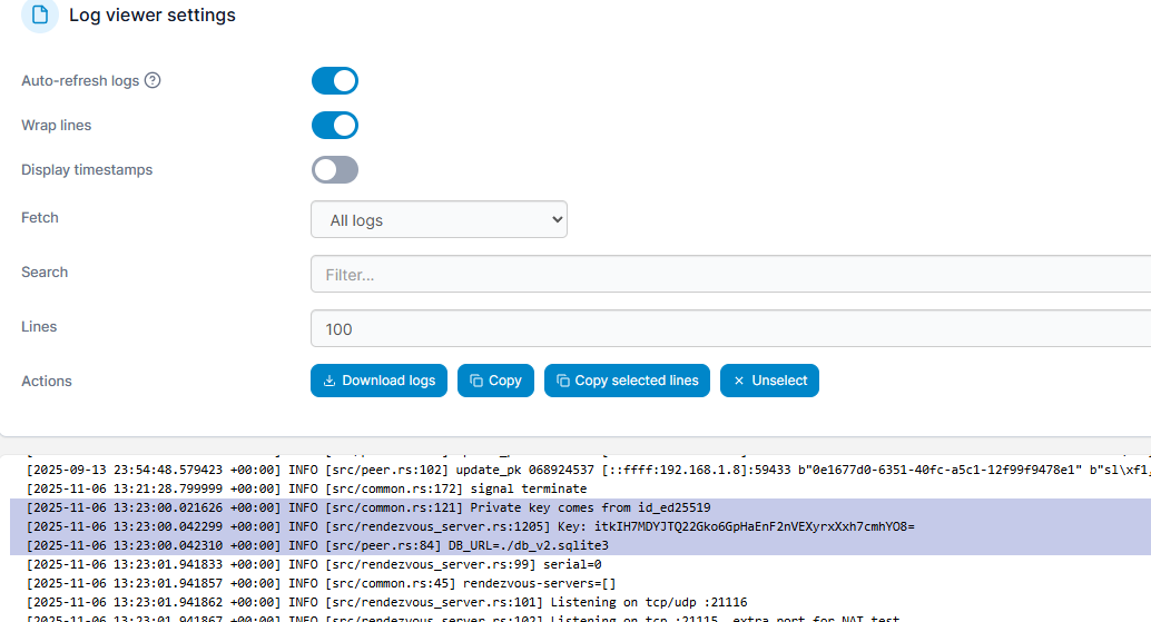 docker部署RustDesk自建服务器及获取接入KEY办法插图9 docker部署RustDesk自建服务器及获取接入KEY办法插图9